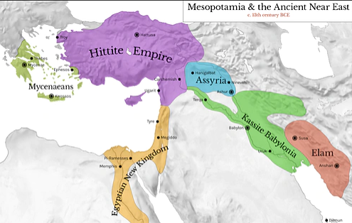 Карта Месопотамии и Древнего Ближнего Востока, около 1300 г. до н.э.