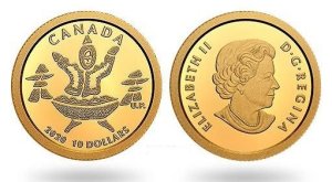 Золотая монета "Инуит и кудлик"
