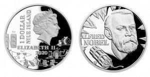 Альфред Нобель на монете