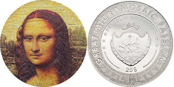Современная коллекционная серебряная монета Мона Лиза