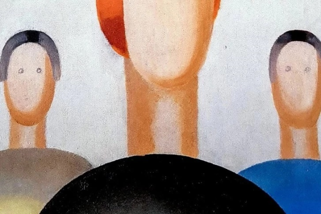 нарисованные шариковой ручкой глаза на работе Анны Лепорской «Три фигуры»